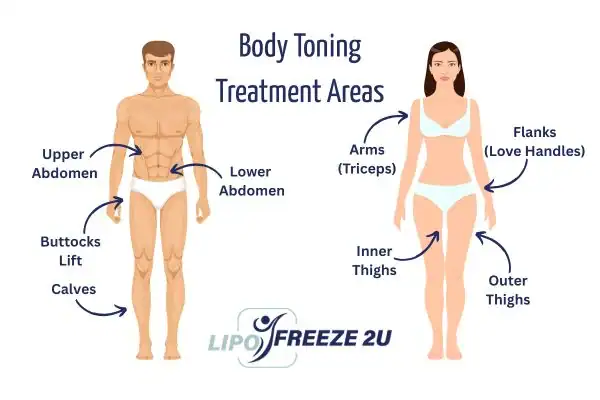 Graphic showing where you can have Body toning Treatment Stirling on your body